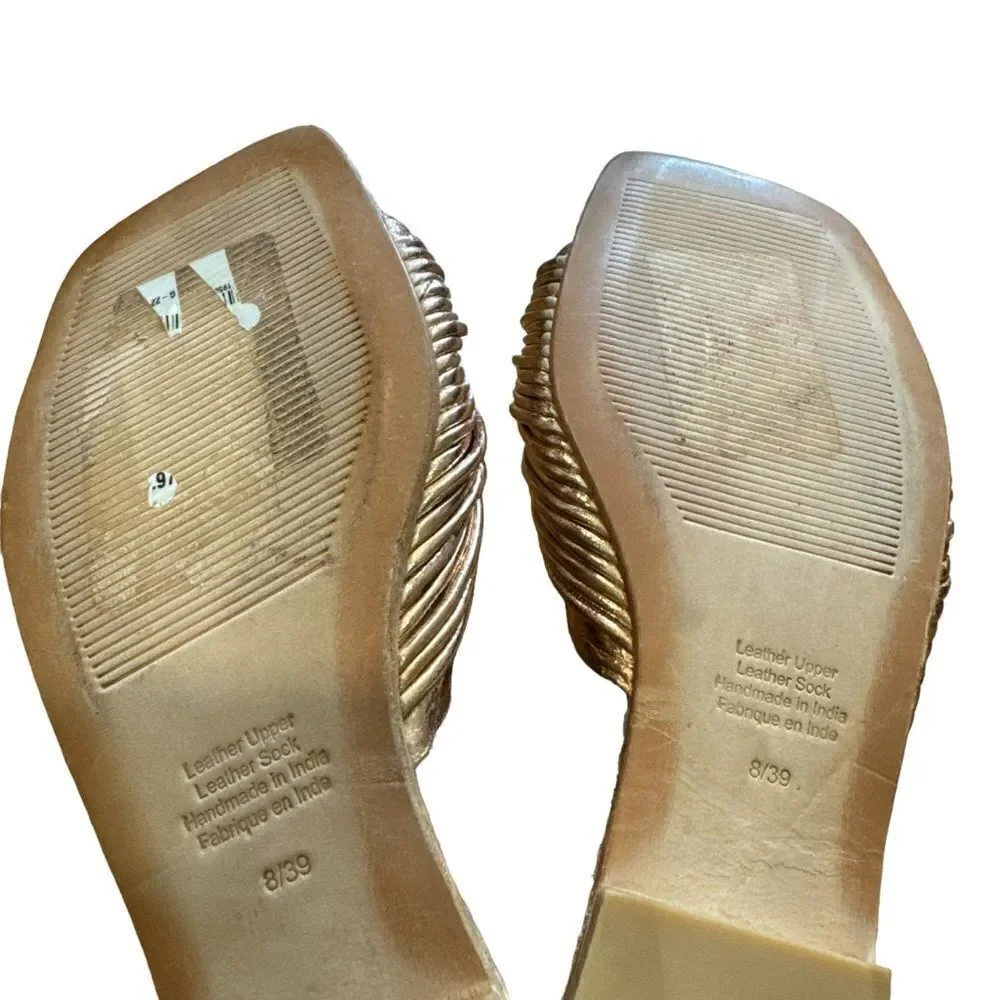 Revolve Jeffrey Campbell Knaughty-3 Rose Gold Knotted Slip-On Flat Sandal NWOT